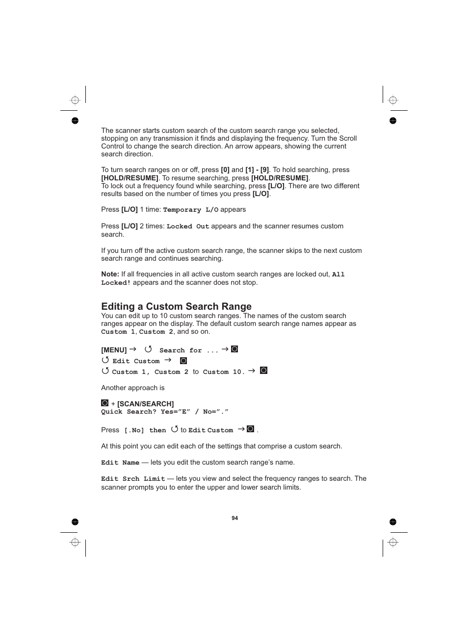 Editing a custom search range | Uniden UBCD996T User Manual | Page 94 / 176