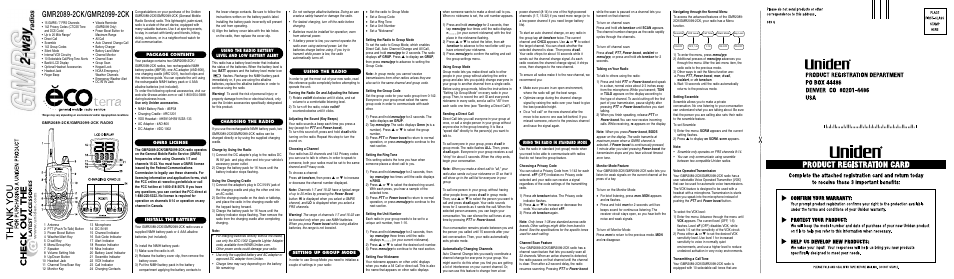 Uniden GMR2099-2CK User Manual | 2 pages