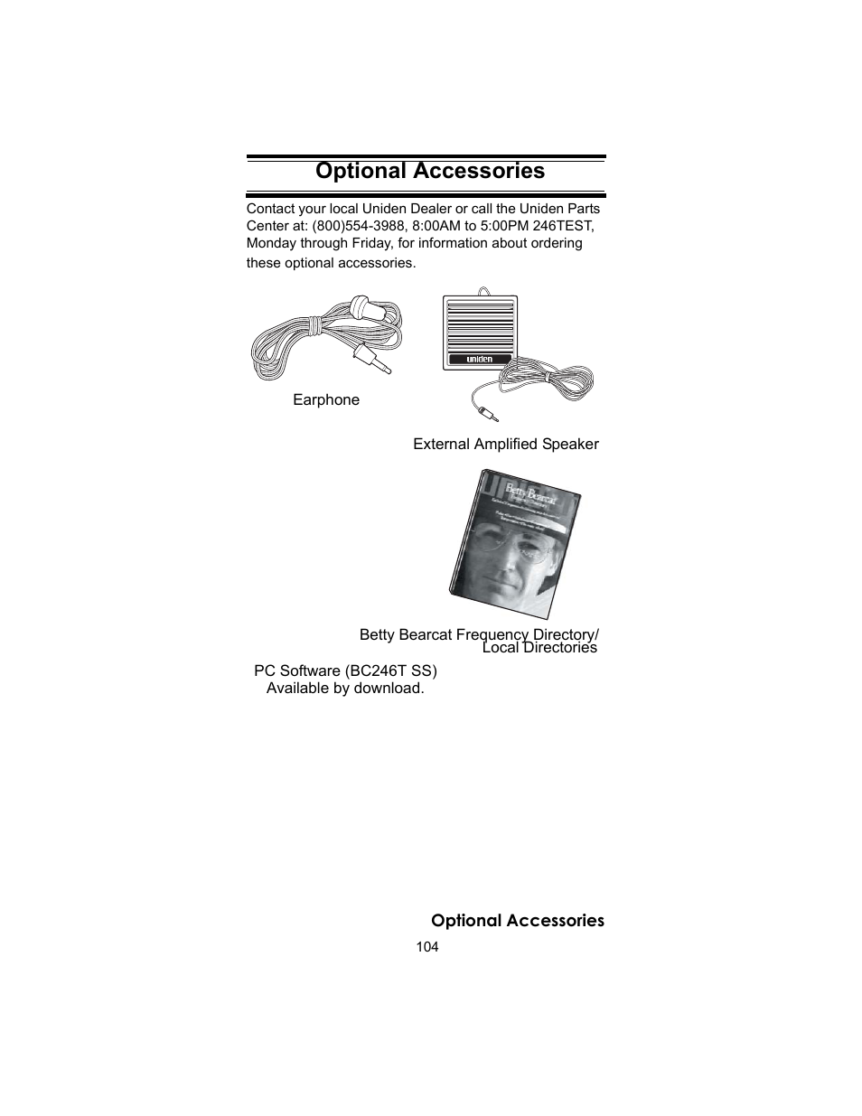 Optional accessories | Uniden BC246T User Manual | Page 104 / 140
