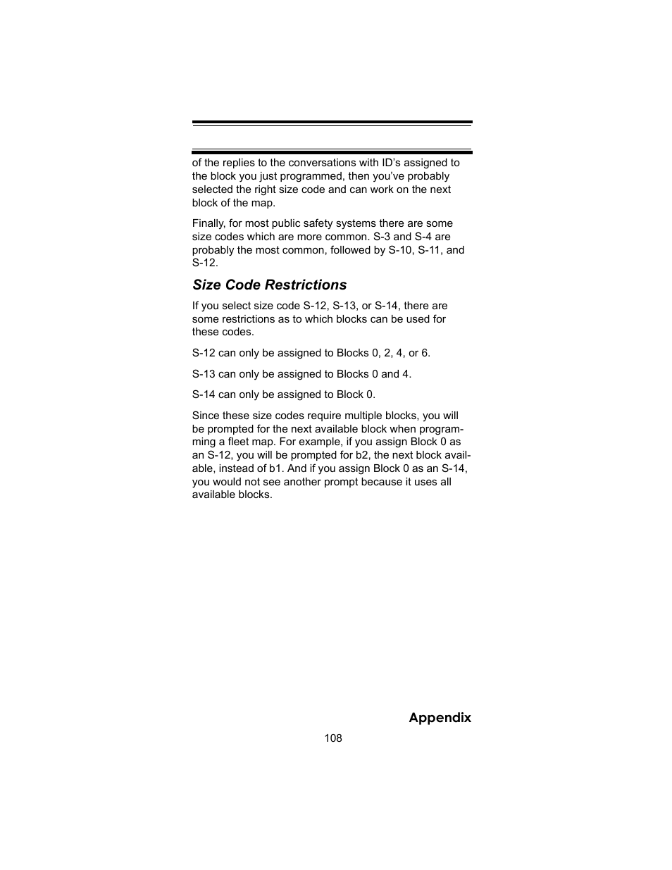 Size code restrictions | Uniden BC246T User Manual | Page 108 / 140