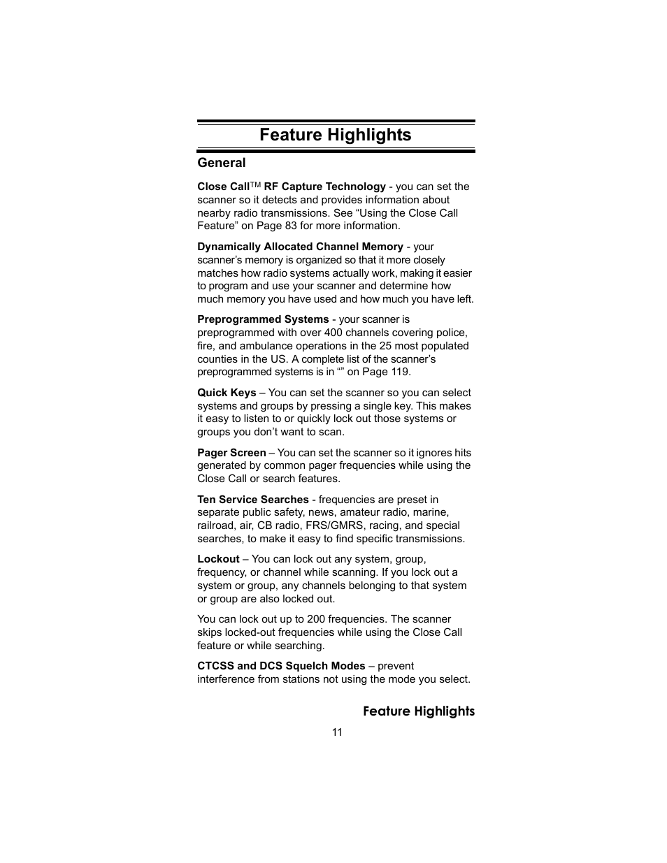 Feature highlights | Uniden BC246T User Manual | Page 11 / 140