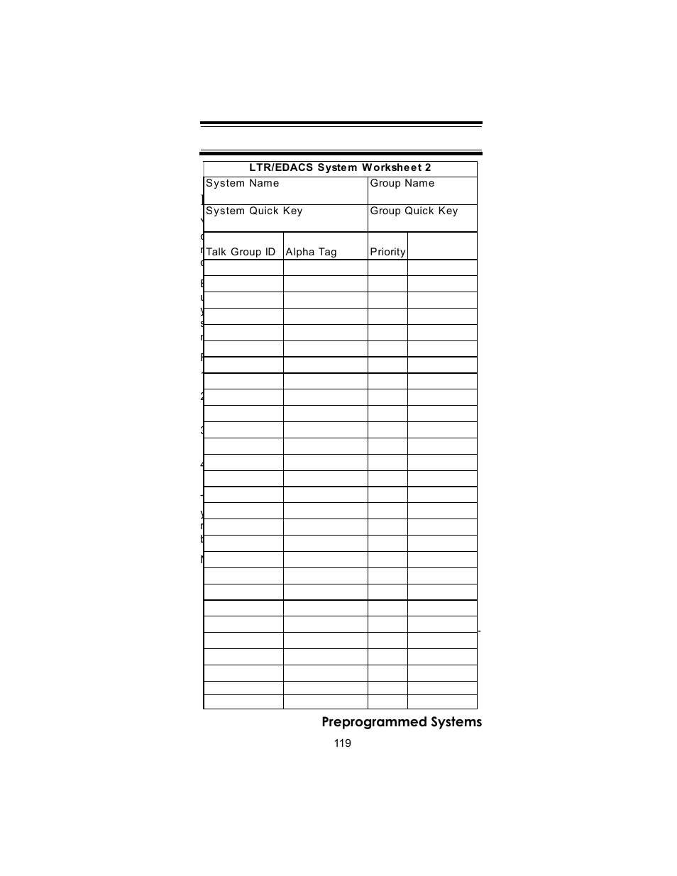 Preprogrammed systems | Uniden BC246T User Manual | Page 119 / 140