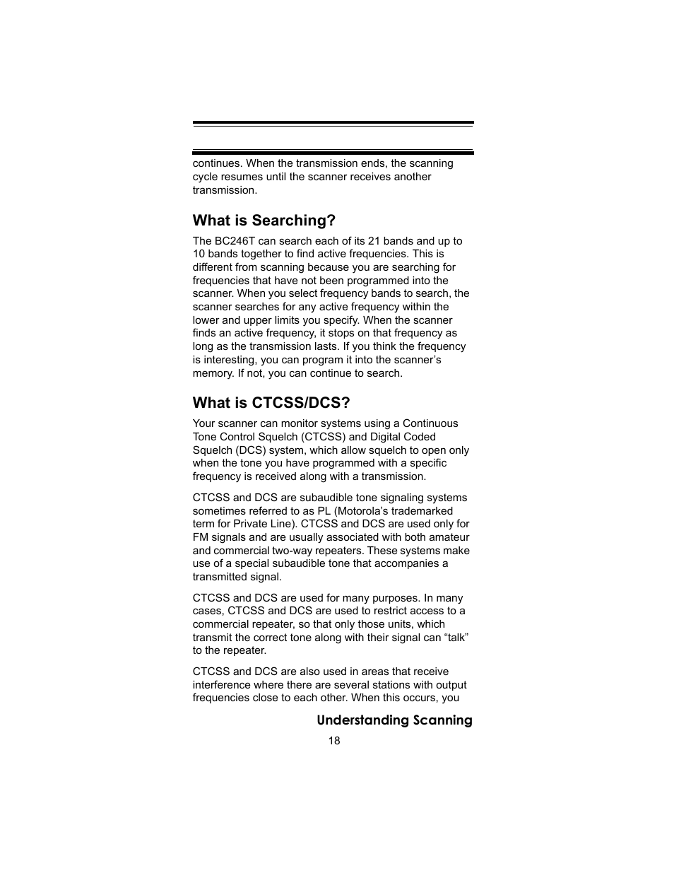 What is searching, What is ctcss/dcs | Uniden BC246T User Manual | Page 18 / 140
