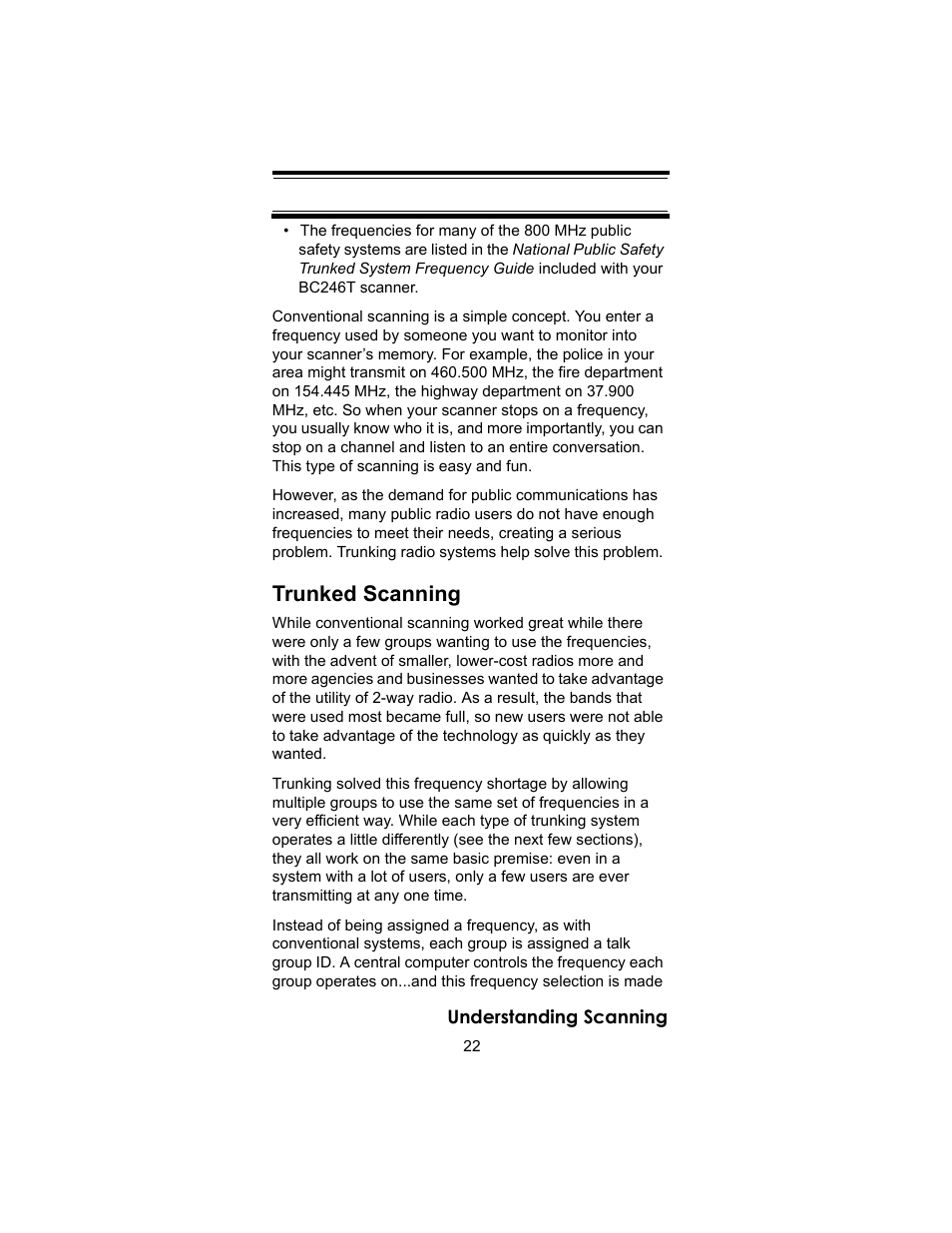 Trunked scanning | Uniden BC246T User Manual | Page 22 / 140