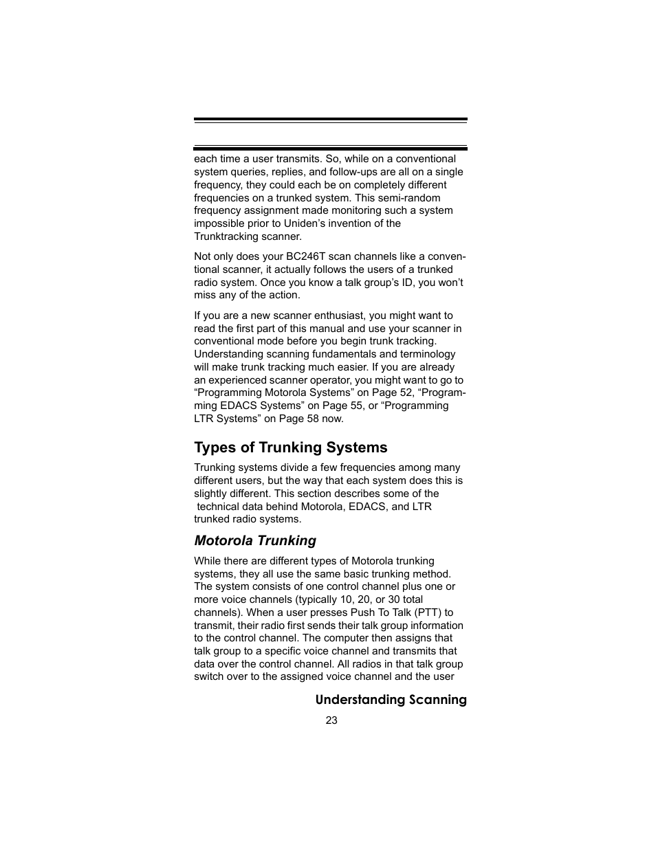 Types of trunking systems | Uniden BC246T User Manual | Page 23 / 140