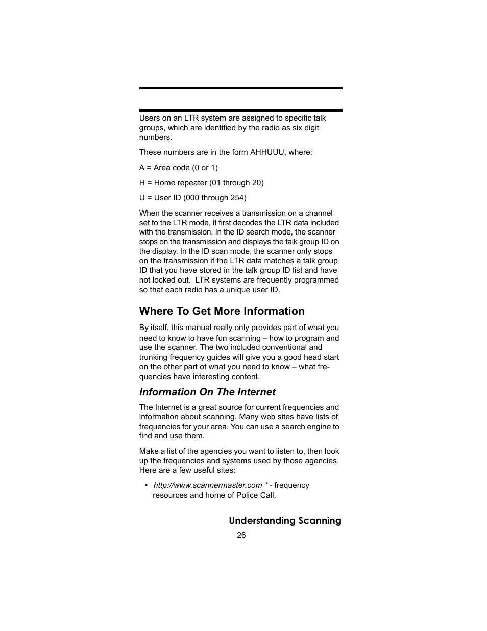 Where to get more information, Information on the internet | Uniden BC246T User Manual | Page 26 / 140