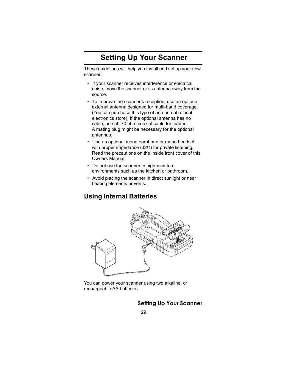 Setting up your scanner, Using internal batteries | Uniden BC246T User Manual | Page 29 / 140