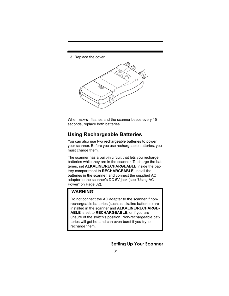 Using rechargeable batteries | Uniden BC246T User Manual | Page 31 / 140