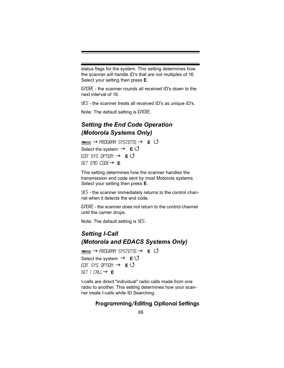 Setting i-call (motorola and edacs systems only) | Uniden BC246T User Manual | Page 66 / 140