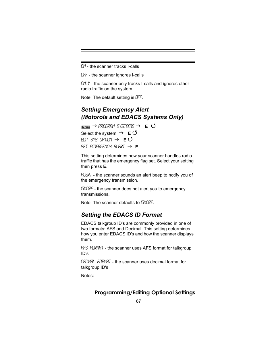 Setting the edacs id format | Uniden BC246T User Manual | Page 67 / 140