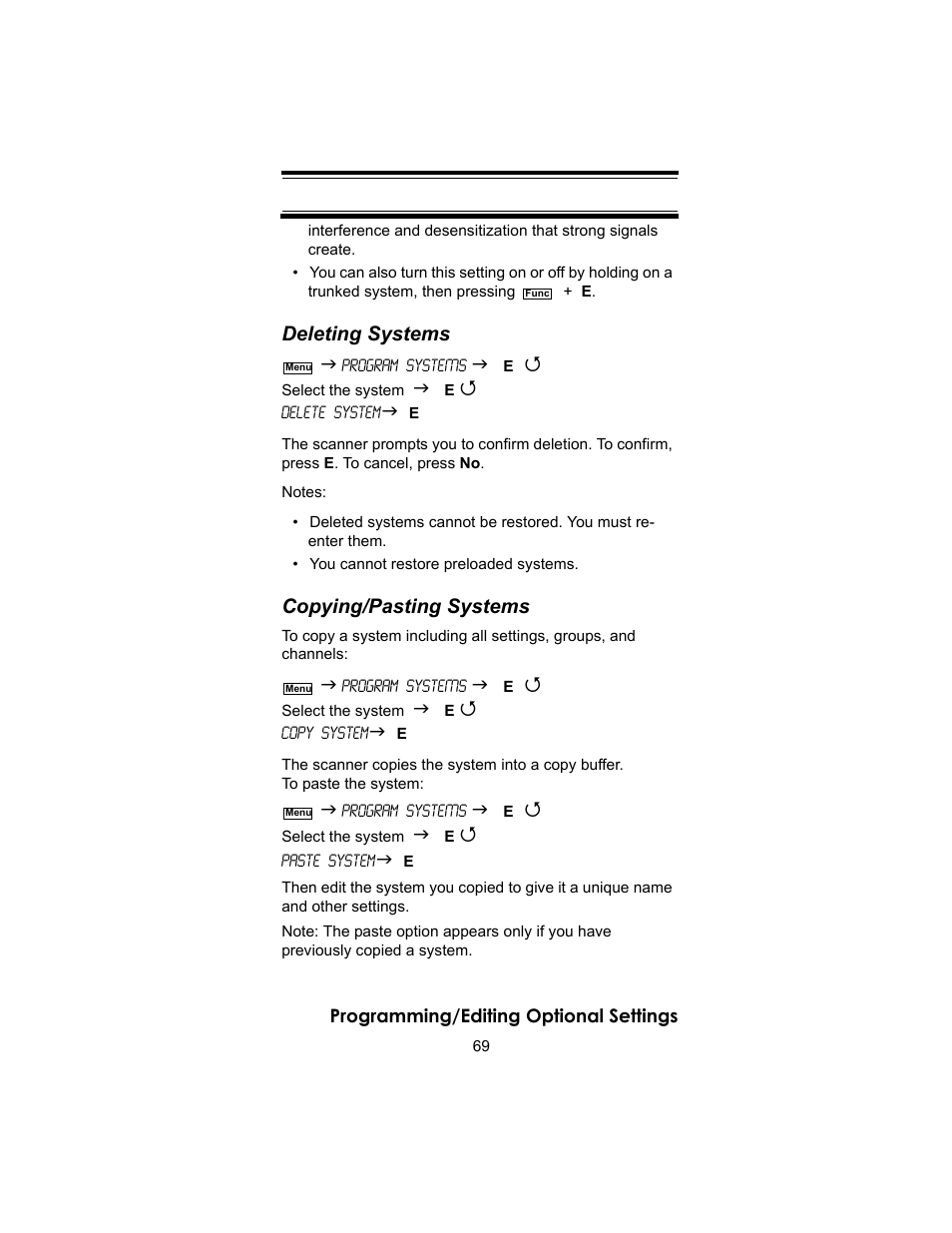 Deleting systems, Copying/pasting systems | Uniden BC246T User Manual | Page 69 / 140