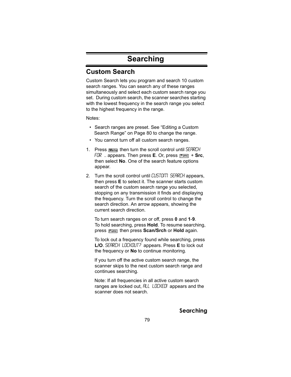 Searching, Searching custom search | Uniden BC246T User Manual | Page 79 / 140