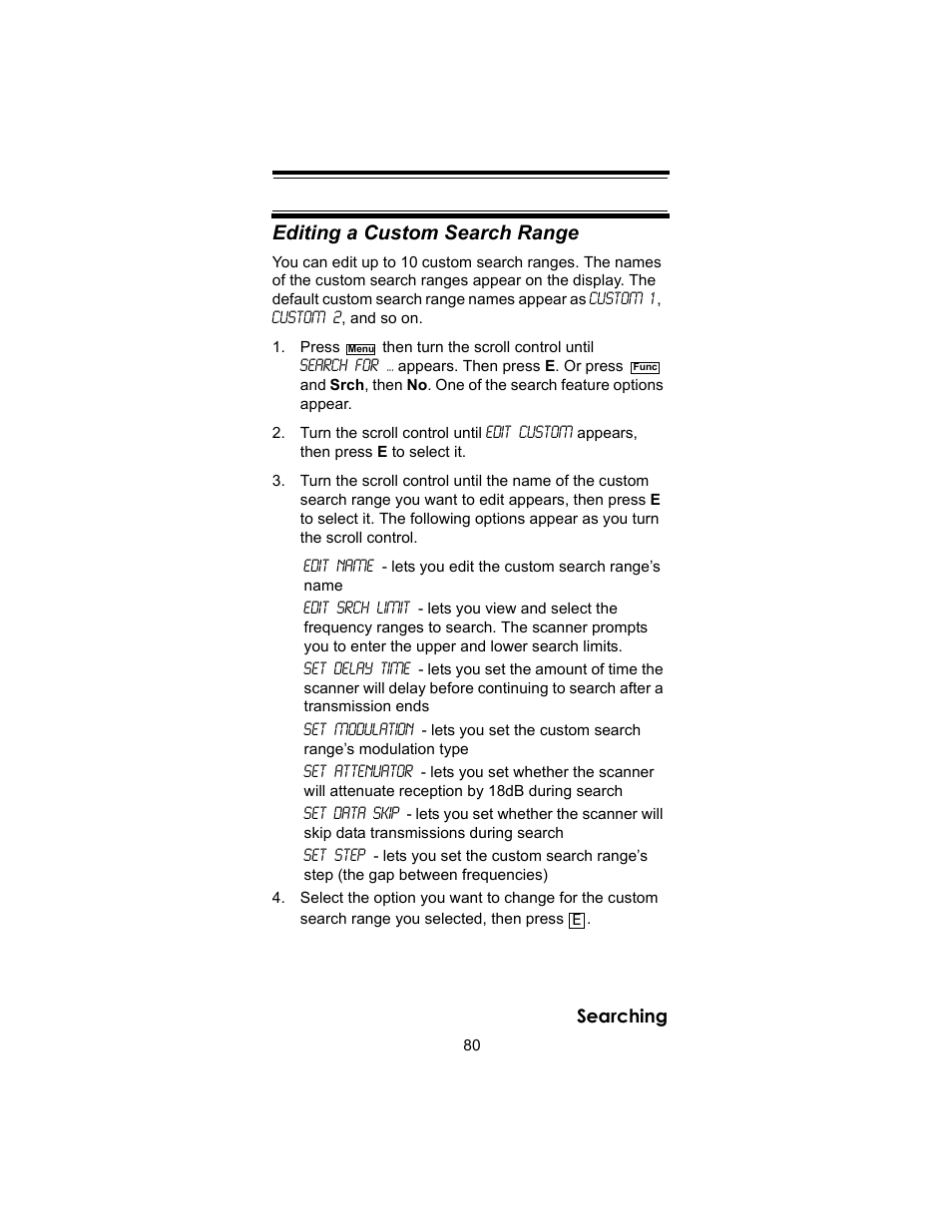 Editing a custom search range | Uniden BC246T User Manual | Page 80 / 140