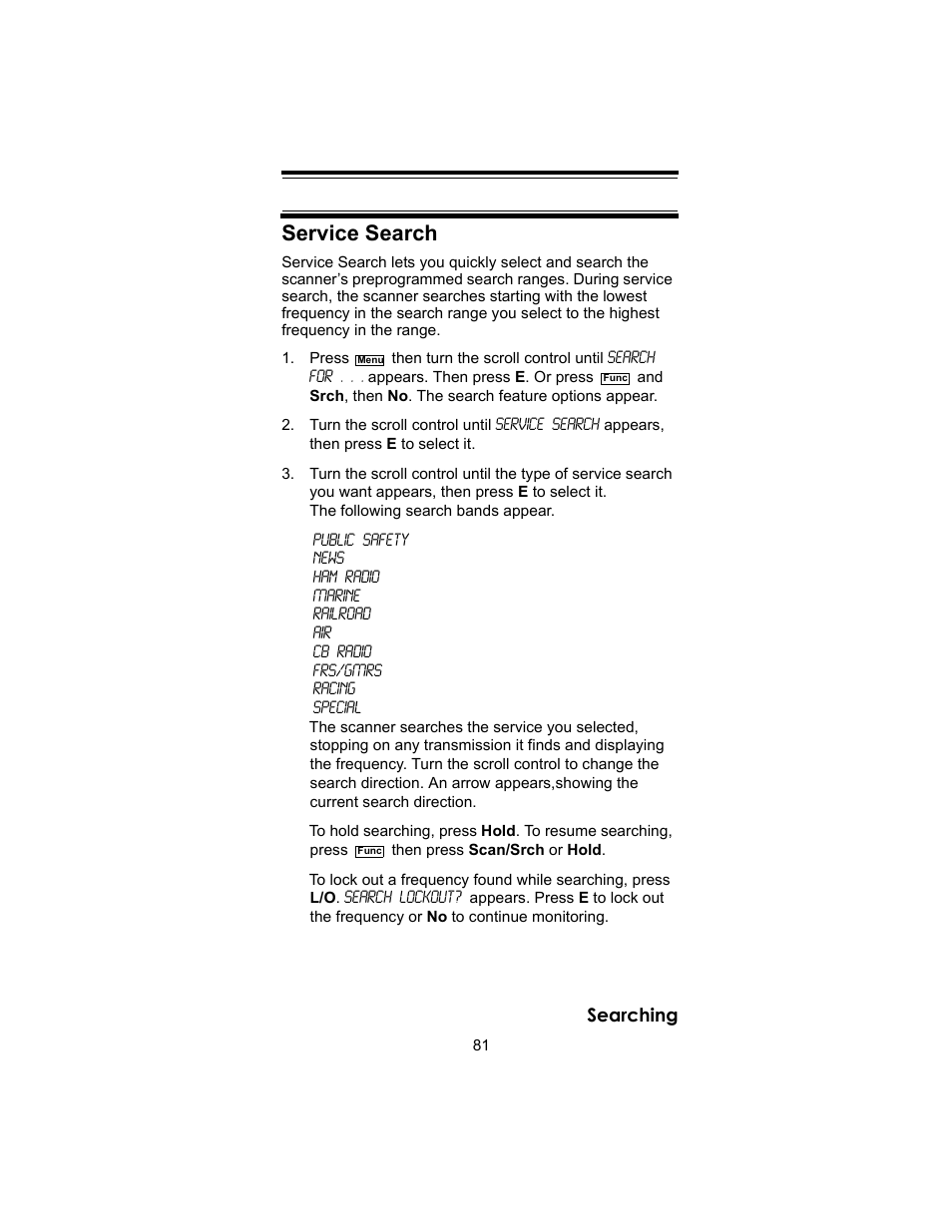 Service search | Uniden BC246T User Manual | Page 81 / 140
