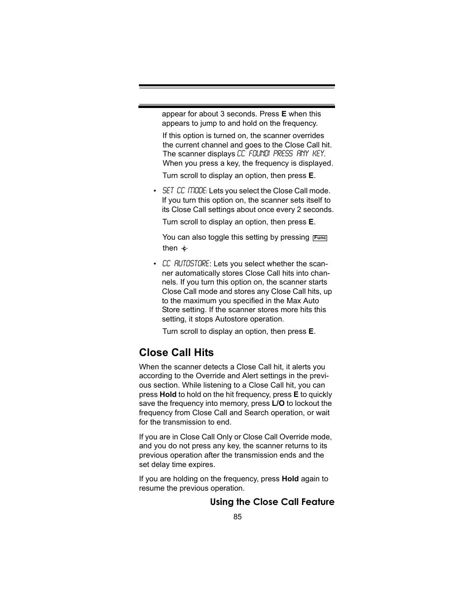 Close call hits | Uniden BC246T User Manual | Page 85 / 140