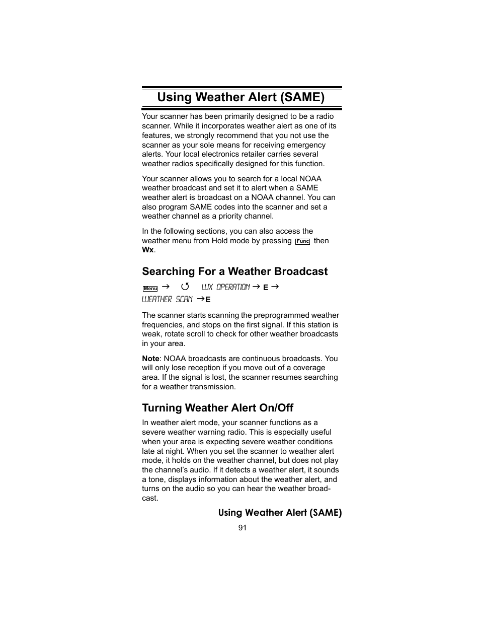 Using weather alert (same) | Uniden BC246T User Manual | Page 91 / 140