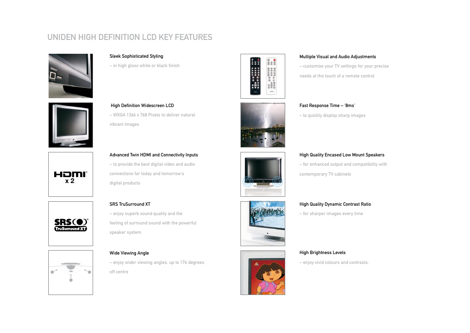 Uniden high definition lcd key features | Uniden TL27WRA-W User Manual | Page 8 / 12