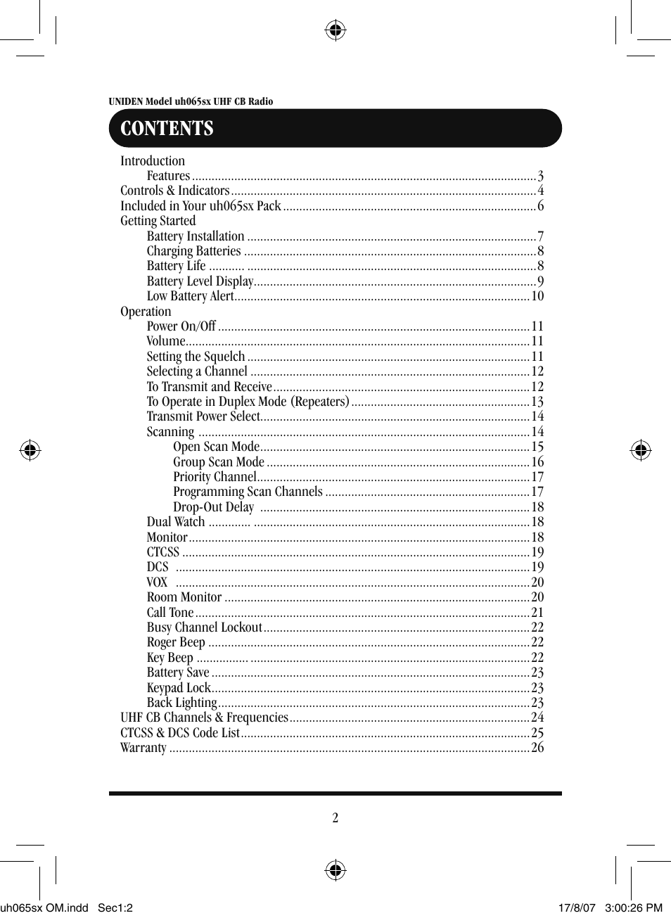 Uniden uh065sx User Manual | Page 3 / 28