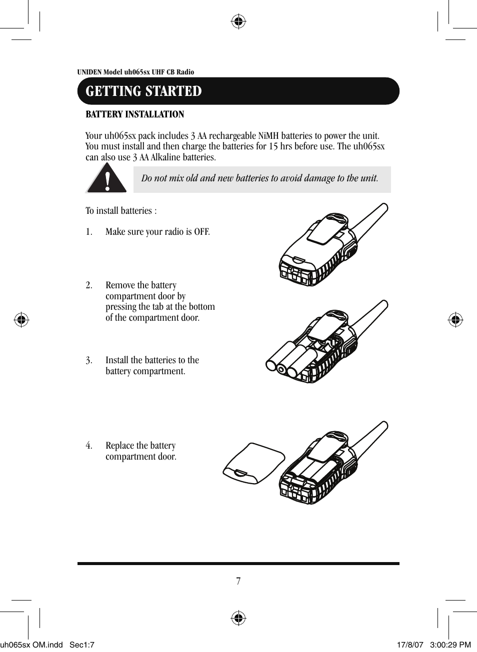 Getting started | Uniden uh065sx User Manual | Page 8 / 28