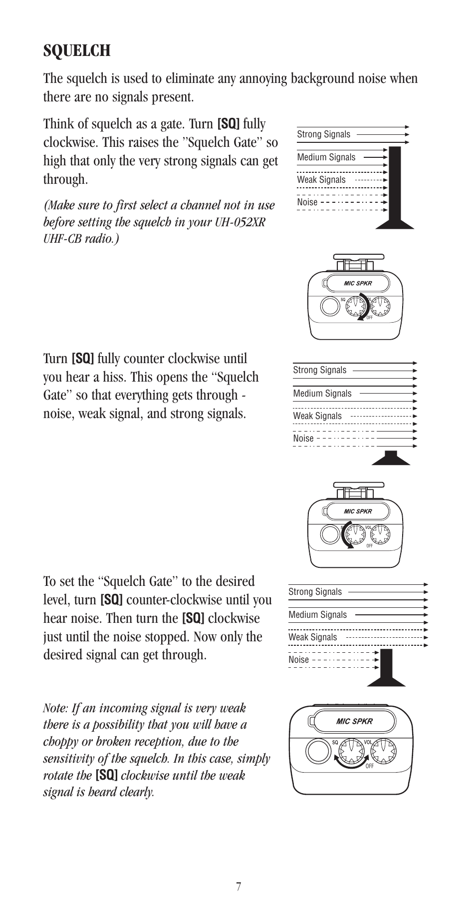 Squelch, Turn | Uniden UH-052XR User Manual | Page 10 / 28