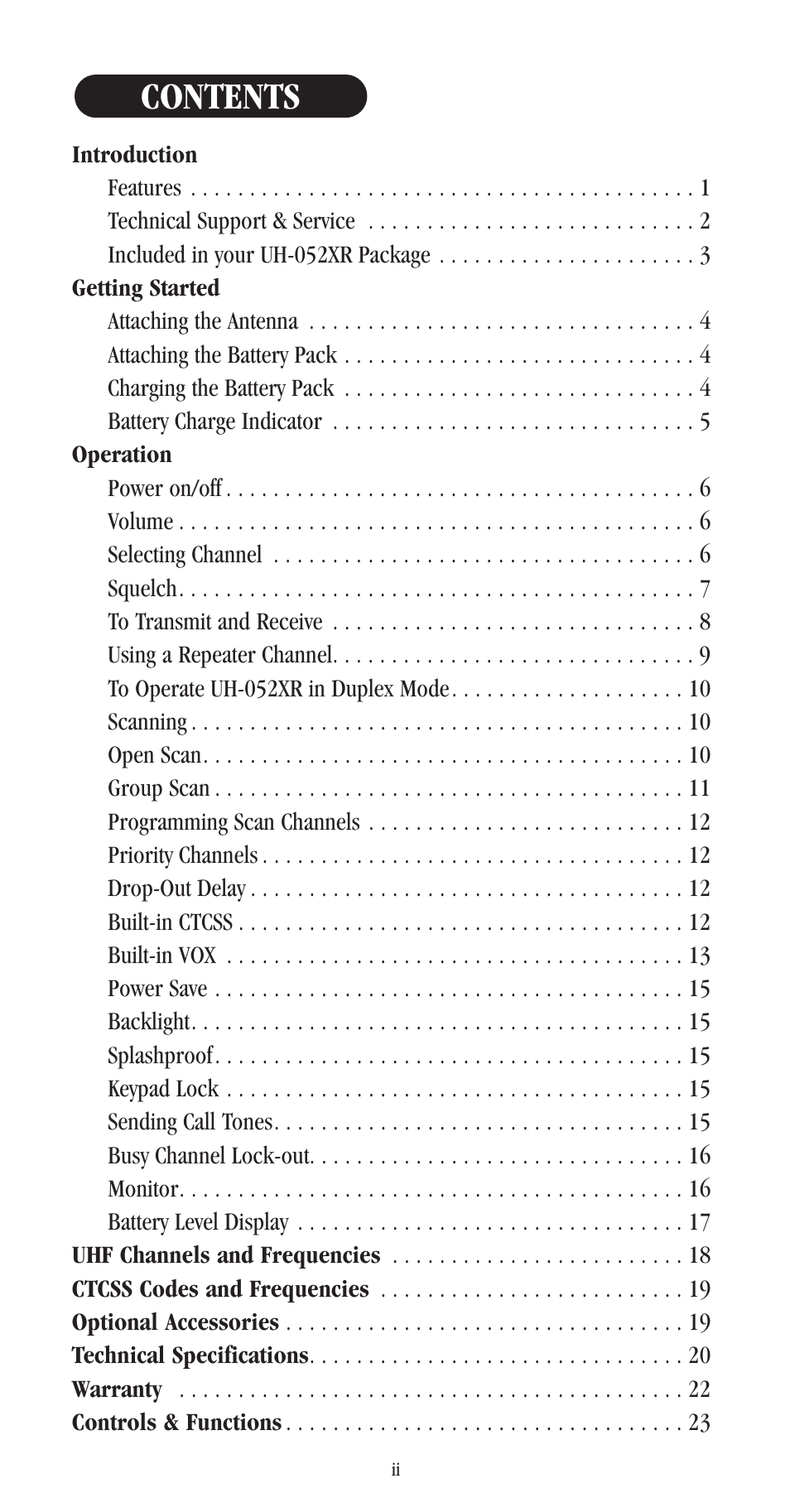 Uniden UH-052XR User Manual | Page 3 / 28