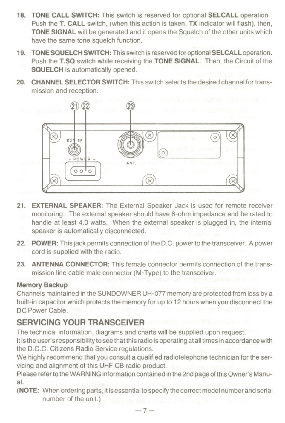 Servicing your transceiver | Uniden UH077 User Manual | Page 7 / 15