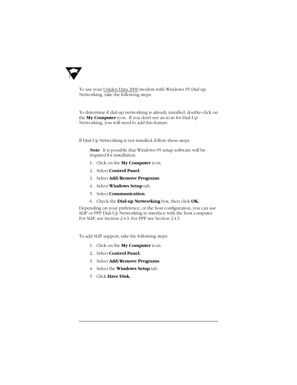 4 using windows 95 dial-up networking | Uniden Data 2000 Wireless CDPD PC Card User Manual | Page 20 / 99