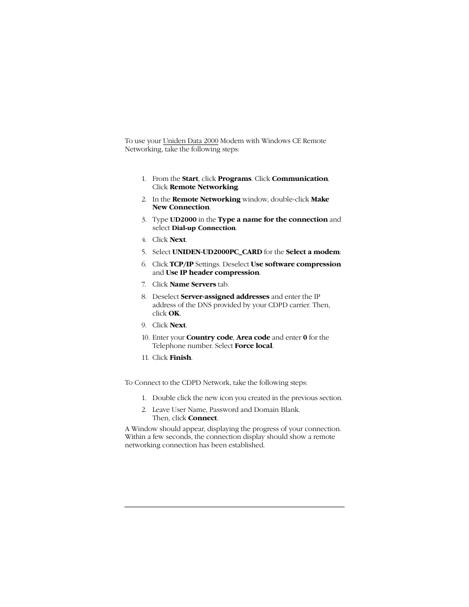 10 using windows ce remote networking | Uniden Data 2000 Wireless CDPD PC Card User Manual | Page 61 / 99