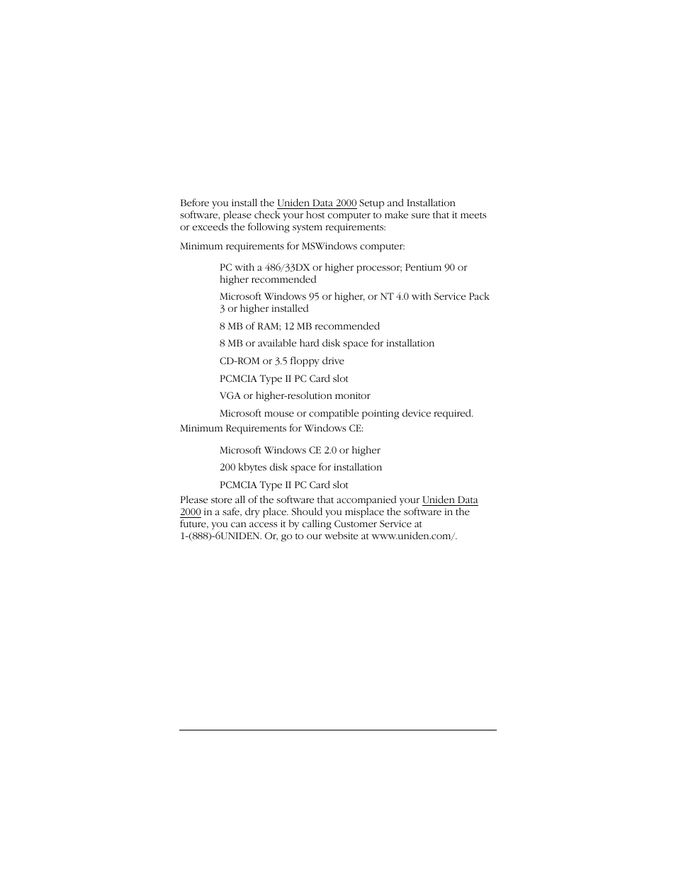 8 host computer system requirements | Uniden Data 2000 Wireless CDPD PC Card User Manual | Page 8 / 99