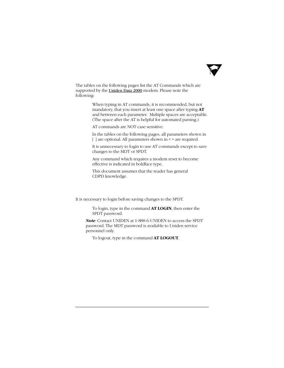 D.3 at command highlights, D.4 login and logout procedures | Uniden Data 2000 Wireless CDPD PC Card User Manual | Page 87 / 99