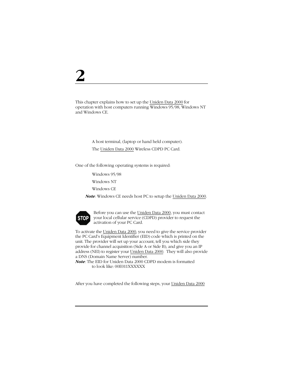 Setting up the uniden data 2000, 1 setup preparation | Uniden Data 2000 Wireless CDPD PC Card User Manual | Page 9 / 99