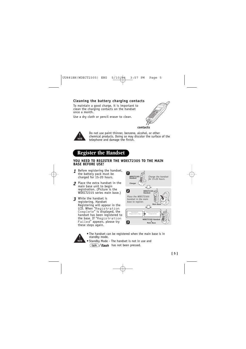 Register the handset | Uniden 2305 User Manual | Page 6 / 8