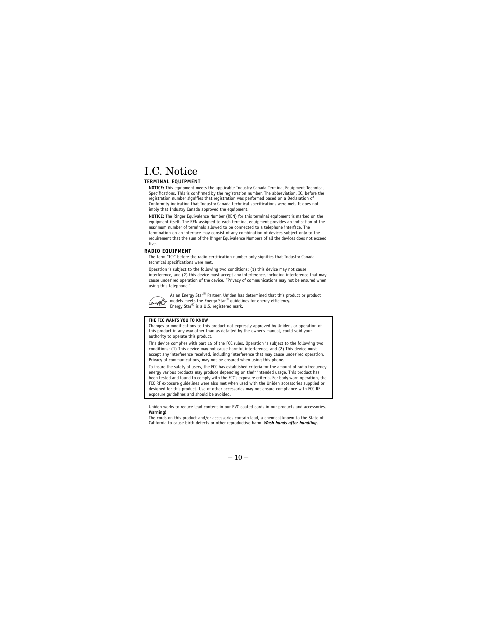 I.c. notice | Uniden DCX 770 User Manual | Page 10 / 12