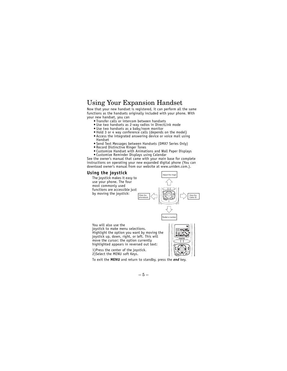 Using your expansion handset | Uniden DCX 770 User Manual | Page 5 / 12