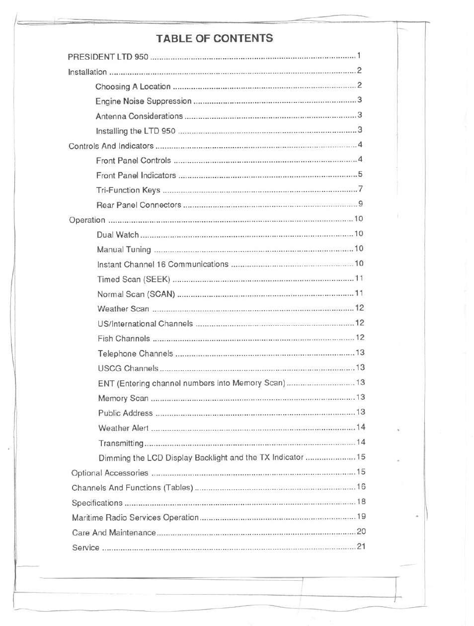 Uniden PRESIDENT LTD 950 User Manual | Page 2 / 33