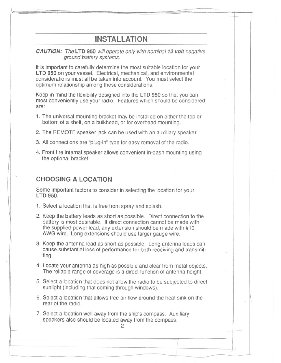 Installation, Choosing a location | Uniden PRESIDENT LTD 950 User Manual | Page 4 / 33