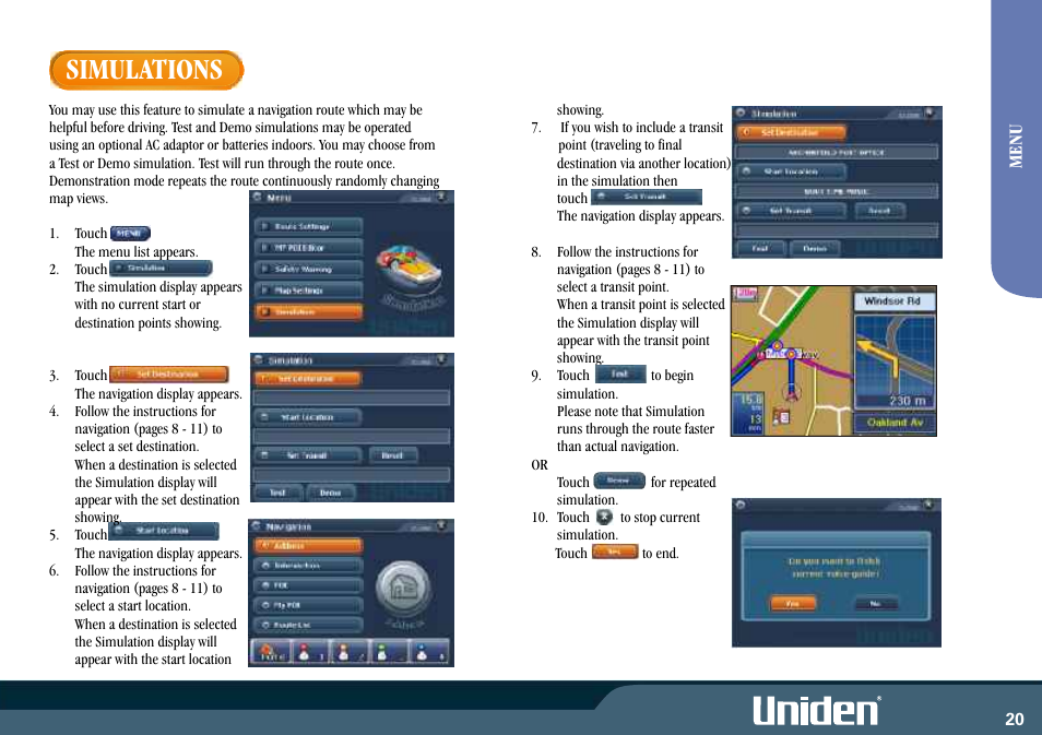 Simulations | Uniden GNS8400 User Manual | Page 27 / 46