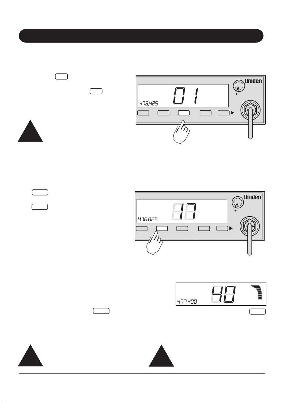 Operation, Scanning, Open scan (os) mode | Operating the uh013 in duplex mode, Os mode is indicated by the absence of the gs icon, Uniden model uh013 uhf cb radio | Uniden UH013 User Manual | Page 11 / 19