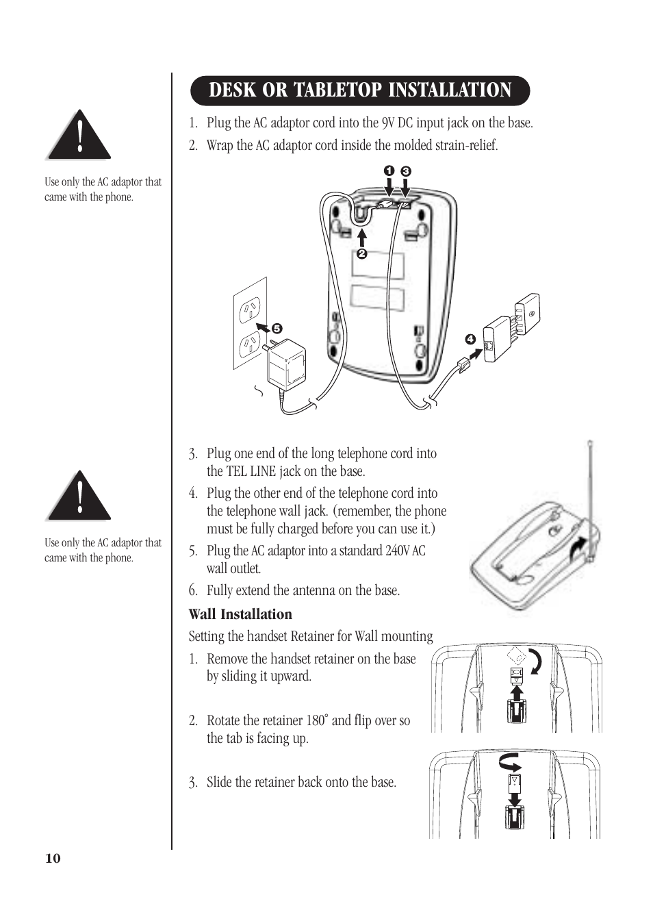 Desk or tabletop installation | Uniden XS610 User Manual | Page 12 / 24