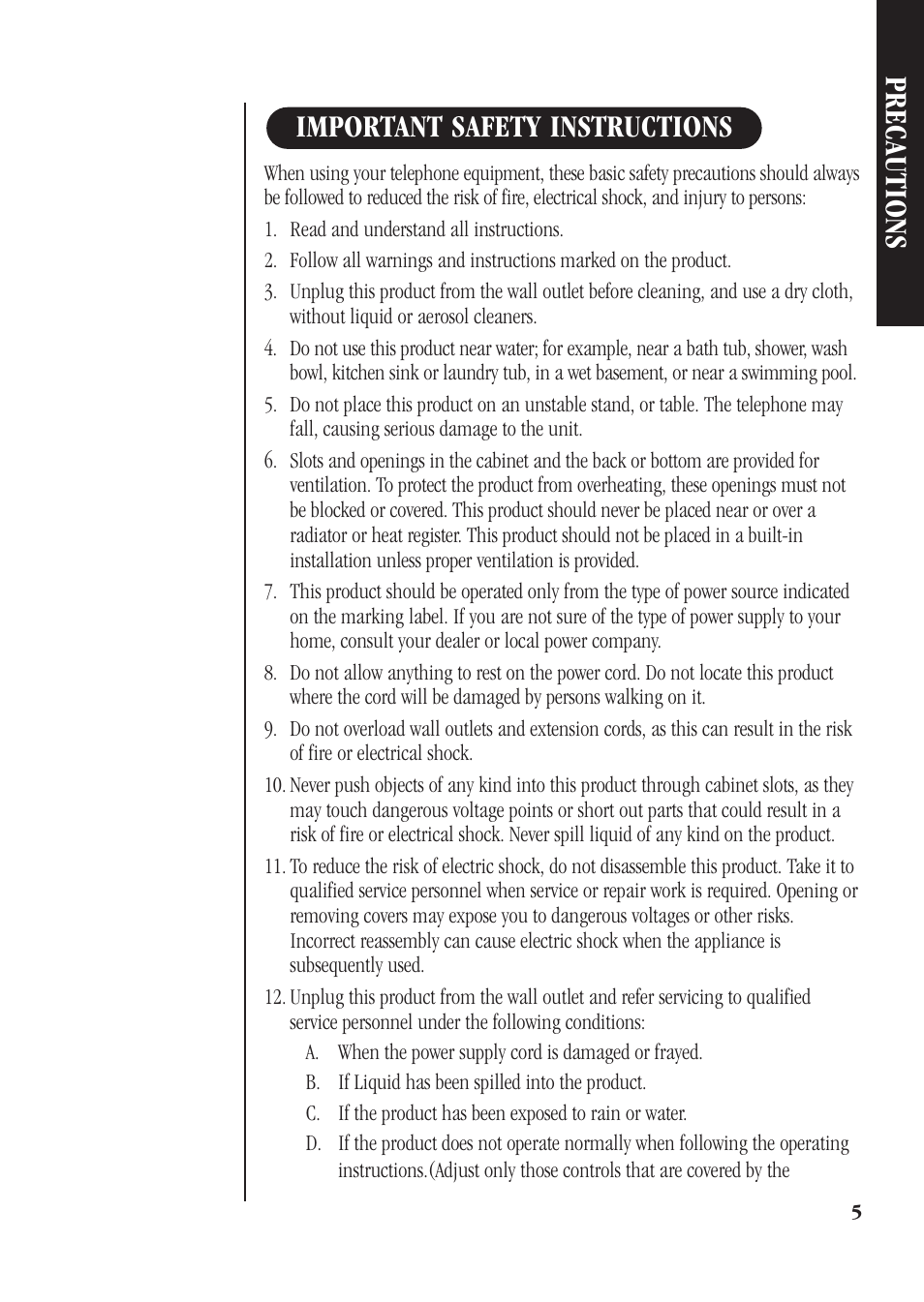 Precautions, Important safety instructions | Uniden XS610 User Manual | Page 7 / 24