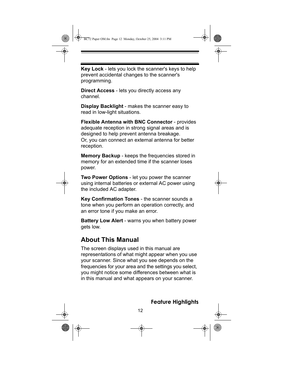 About this manual | Racing Electronics BC72XLT User Manual | Page 12 / 62