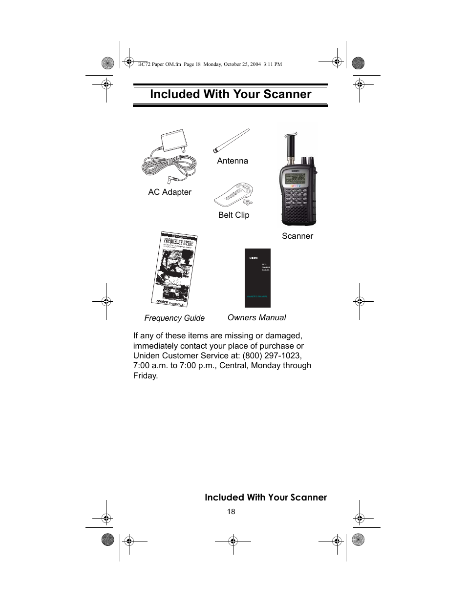 Included with your scanner, Setting up your scanner | Racing Electronics BC72XLT User Manual | Page 18 / 62