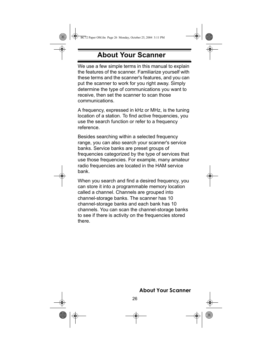 About your scanner | Racing Electronics BC72XLT User Manual | Page 26 / 62