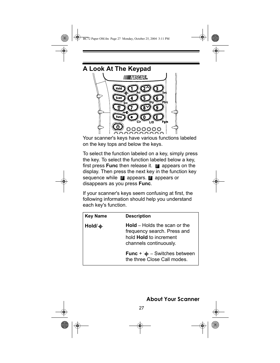 A look at the keypad | Racing Electronics BC72XLT User Manual | Page 27 / 62