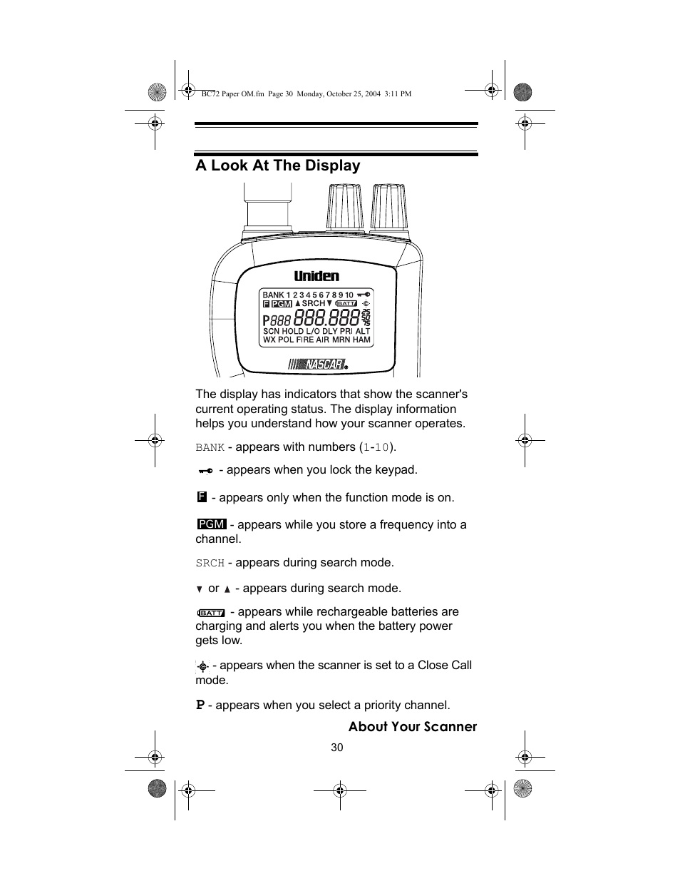 A look at the display | Racing Electronics BC72XLT User Manual | Page 30 / 62