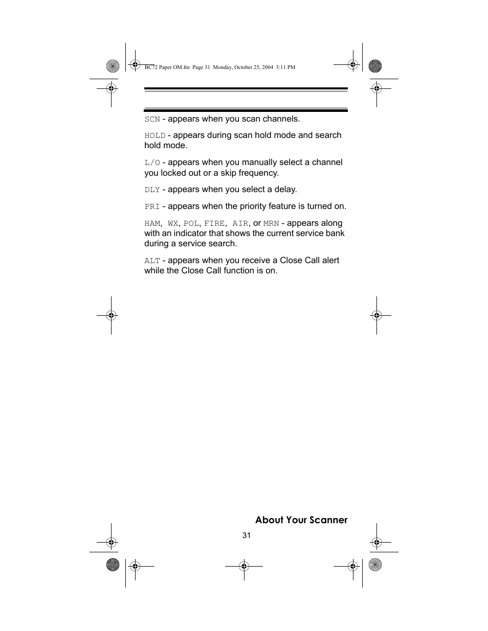 Racing Electronics BC72XLT User Manual | Page 31 / 62
