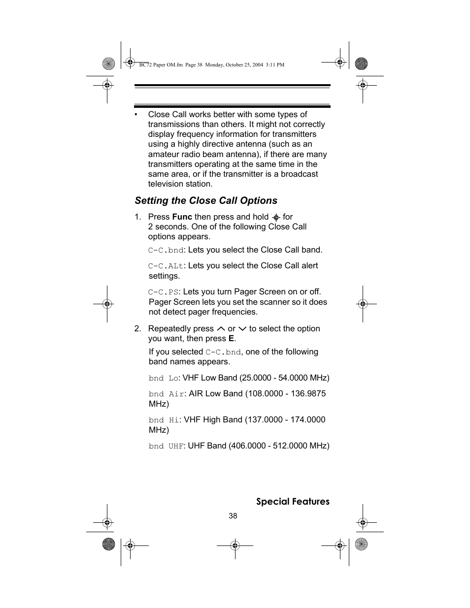 Racing Electronics BC72XLT User Manual | Page 38 / 62