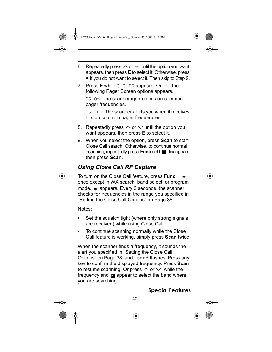 Racing Electronics BC72XLT User Manual | Page 40 / 62