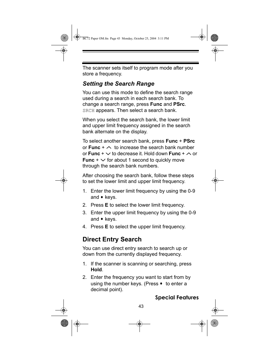 Direct entry search | Racing Electronics BC72XLT User Manual | Page 43 / 62