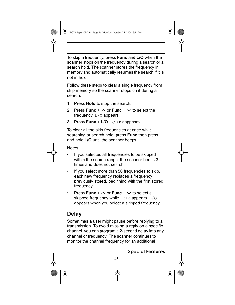 Delay | Racing Electronics BC72XLT User Manual | Page 46 / 62